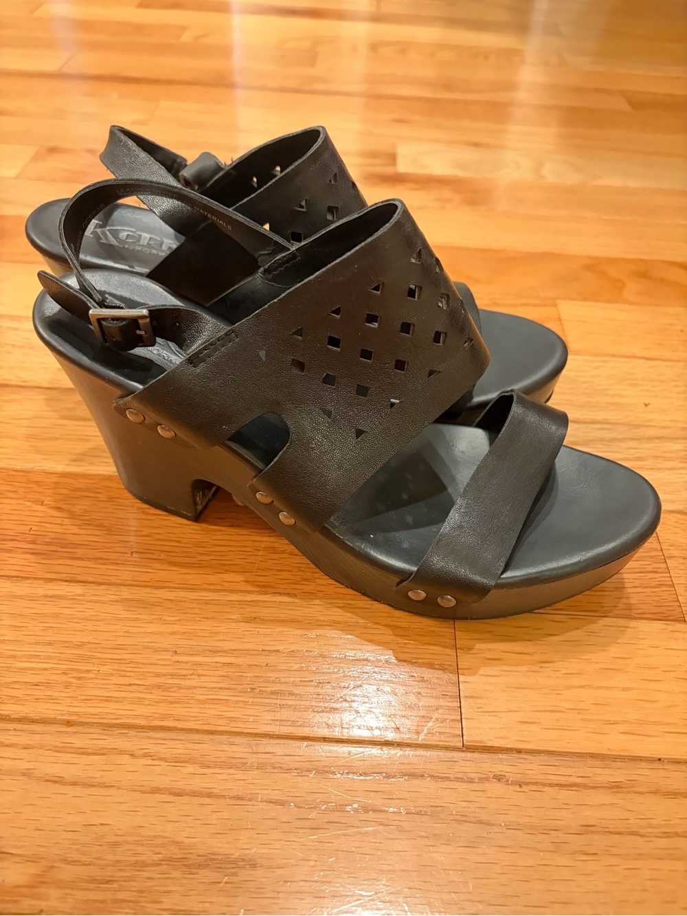 Korks by Kork-Ease Black Platform Sandals Chunky Block Heel Wide Cutout Straps